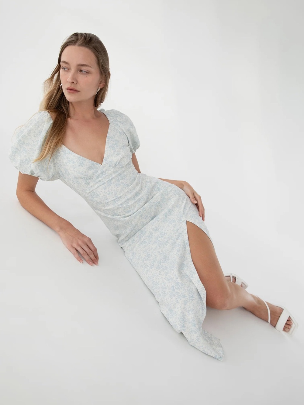 Oak + Fort NWT Puff Sleeve Floral Midi Dress Size M
